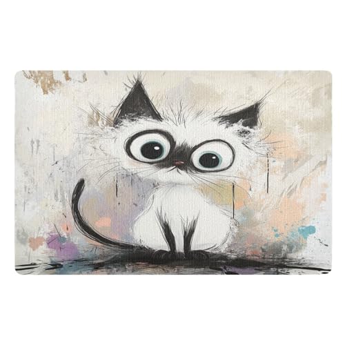 Waschbare Matten mit Cartoon-Katze, 81,3 x 50,8 cm, rutschfeste Gummi-Rückseite, saugfähig, für Treppen, Terrasse, Garage, Waschküche, Balkon Waschbare Matten mit Cartoon-Katze, 81,3 x 50,8 cm, rutschfeste Gummi-Rückseite, saugfähig, für Treppen, Terrasse, Garage, Waschküche, Balkon von voucong
