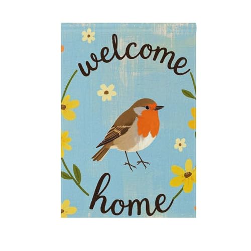 Welcome Home, niedliche Cartoon-Vogel-Gebetsfahnen, für draußen und draußen, Dekoration für den Außenbereich, 71 x 101 cm, doppelseitig von voucong
