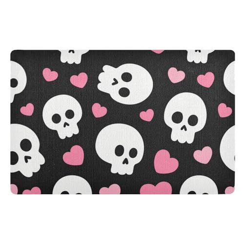 Willkommensmatte für Halloween, weißer Totenkopf-Herz, 81,3 x 50,8 cm, rutschfeste Gummi-Unterseite, saugfähig, für Treppen, Terrasse, Garage, Waschküche, Balkon Willkommensmatte für Halloween, weißer Totenkopf-Herz, 81,3 x 50,8 cm, rutschfeste Gummi-Unterseite, saugfähig, für Treppen, Terrasse, Garage, Waschküche, Balkon von voucong
