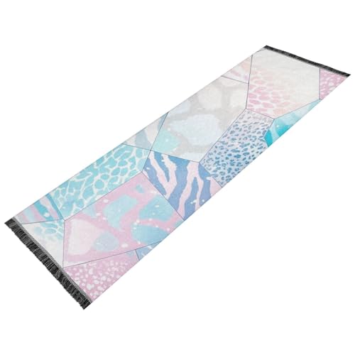 Wohnzimmerläufer, maschinenwaschbar, rutschfest, Küchen-Fußmatten, Quasten-Teppich, Läufer für Haus, Spüle, Foyer, Heimdekoration, rosa und blau, Marmor, Leopardenmuster Wohnzimmerläufer, maschinenwaschbar, rutschfest, Küchen-Fußmatten, Quasten-Teppich, Läufer für Haus, Spüle, Foyer, Heimdekoration, rosa und blau, Marmor, Leopardenmuster von voucong