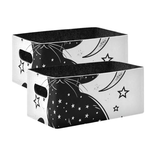 voucong 2 Stück faltbare Aufbewahrungsboxen aus Stoff mit schwarzer Katze, Cartoon-Design, für Schränke, als Geschenk von voucong