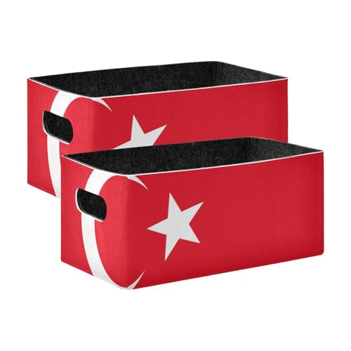 voucong 2 x Große Aufbewahrungsboxen aus rotem Stoff mit Türkei-Flagge für Regal, Kleidung, Zuhause, Büro von voucong