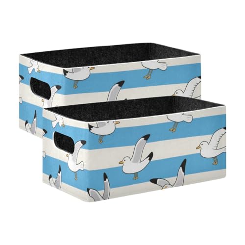 voucong 2 x große, robuste Aufbewahrungsboxen für Regale und Schränke, Motiv: Möwe, Blau / Weiß von voucong