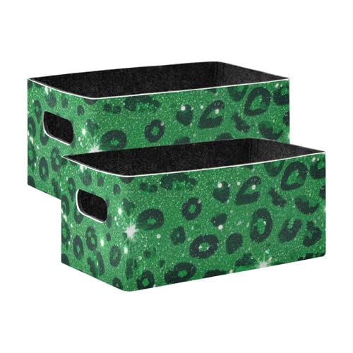 voucong 2er Set Aufbewahrungsboxen Faltbar Aufbewahrungsboxen für Schlafzimmer Wohnzimmer Badezimmer Regale Leopardenmuster Glitzer Grün von voucong