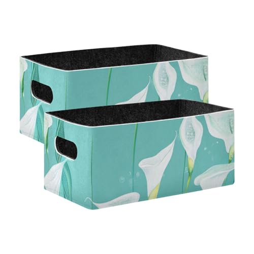 voucong 2er Set Aufbewahrungsboxen aus Stoff Chic mit türkisfarbenen Calla-Lilienblüten für Regal, Küche, Bad, Schrank von voucong