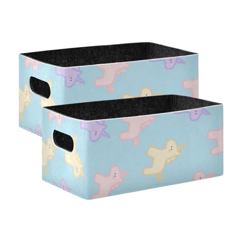 voucong 2er Set Aufbewahrungskörbe aus Stoff mit blauen Einhörnern für Regal, Schrank, Bücherregal von voucong