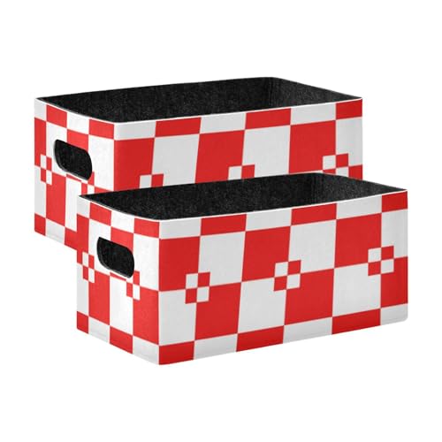 voucong Buffalo Plaid Große Aufbewahrungsboxen für Regale und Schränke, zusammenklappbar, Weiß und Rot, 2 Stück von voucong