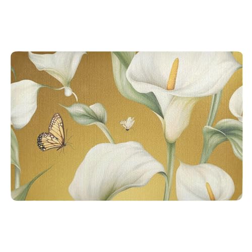 voucong Calla Waschküchenteppich, Motiv: Lilie, Blume, Schmetterling, goldfarben, 81,3 x 50,8 cm, rutschfest, Gummi, für alle Jahreszeiten, für Eingangsbereich, Vorder- und Hintertür voucong Calla Waschküchenteppich, Motiv: Lilie, Blume, Schmetterling, goldfarben, 81,3 x 50,8 cm, rutschfest, Gummi, für alle Jahreszeiten, für Eingangsbereich, Vorder- und Hintertür von voucong