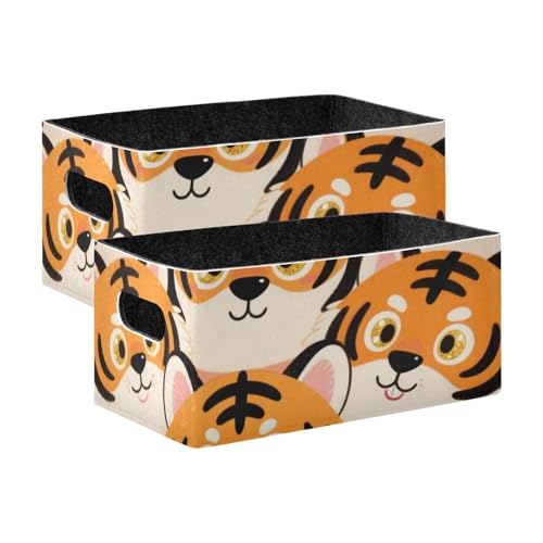 voucong Dekorative faltbare Aufbewahrungskörbe mit niedlichen Cartoon-Tigern, Orange, 2 Stück, großer dekorativer Organizer für die Organisation von Regalen, Schrank, Kleiderschrank voucong Dekorative faltbare Aufbewahrungskörbe mit niedlichen Cartoon-Tigern, Orange, 2 Stück, großer dekorativer Organizer für die Organisation von Regalen, Schrank, Kleiderschrank von voucong
