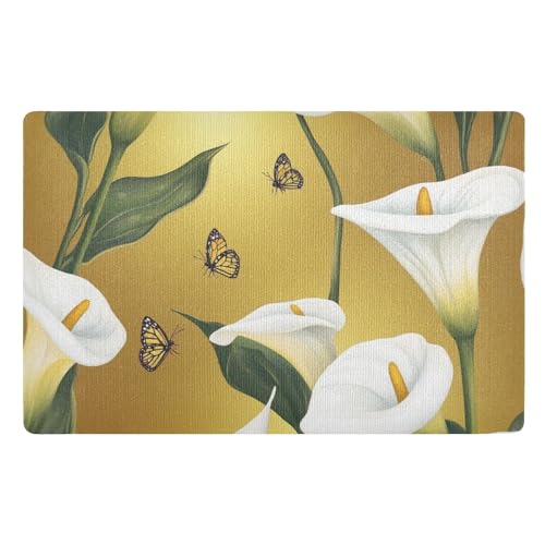 voucong Fußmatte mit Cartoon-Calla-Lilien-Blume, goldfarben, 81,3 x 50,8 cm, rutschfest, saugfähig, für Urlaub, dekorative Eingang, Veranda, Außenbereich voucong Fußmatte mit Cartoon-Calla-Lilien-Blume, goldfarben, 81,3 x 50,8 cm, rutschfest, saugfähig, für Urlaub, dekorative Eingang, Veranda, Außenbereich von voucong