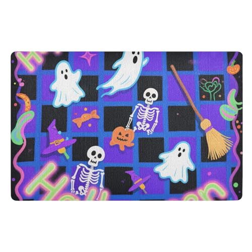 voucong Halloween-Fußmatte, Kürbismotiv, 81,3 x 50,8 cm, rutschfest, Gummi, extra für Eingangsbereich, Vorder- und Hintertür, Blau und Schwarz voucong Halloween-Fußmatte, Kürbismotiv, 81,3 x 50,8 cm, rutschfest, Gummi, extra für Eingangsbereich, Vorder- und Hintertür, Blau und Schwarz von voucong