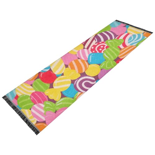 voucong Schlafzimmerläufer, maschinenwaschbar, rutschfest, für Flur, Küche, Schlafzimmer, Wohnzimmer, Heimdekoration, bunt, Cartoon, Süßigkeiten, Lebensmittel von voucong