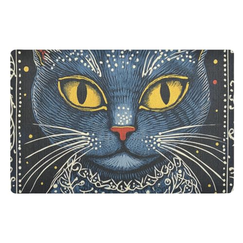 voucong Schmutzfangmatte im Boho-Stil, Motiv: blaue Katzen, 81,3 x 50,8 cm, rutschfestes Gummi, ultradünn, für schlammige Schuhe und Pfoten voucong Schmutzfangmatte im Boho-Stil, Motiv: blaue Katzen, 81,3 x 50,8 cm, rutschfestes Gummi, ultradünn, für schlammige Schuhe und Pfoten von voucong