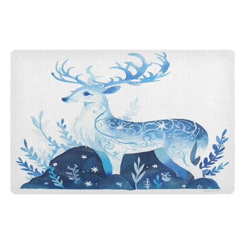 voucong Schmutzfangmatte mit Aquarellmalerei, Hirsch, Elch, Blau, 81,3 x 50,8 cm, rutschfeste Gummi-Unterseite, extra für Flur, Küche, Urlaubsdekoration voucong Schmutzfangmatte mit Aquarellmalerei, Hirsch, Elch, Blau, 81,3 x 50,8 cm, rutschfeste Gummi-Unterseite, extra für Flur, Küche, Urlaubsdekoration von voucong