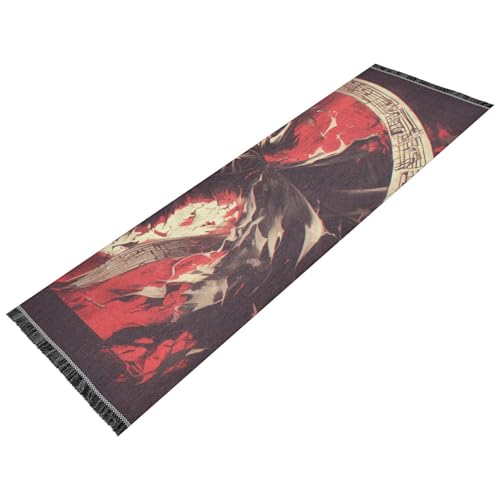 voucong Wohnzimmer-Läufer, waschbar, rutschfest, Bauernhausbereich, Teppich, Quaste, Eingangsmatte für Außenbereich, Terrasse, Heimdekoration, schwarz-rot, Skelett, Musiker, dunkler Stil voucong Wohnzimmer-Läufer, waschbar, rutschfest, Bauernhausbereich, Teppich, Quaste, Eingangsmatte für Außenbereich, Terrasse, Heimdekoration, schwarz-rot, Skelett, Musiker, dunkler Stil von voucong