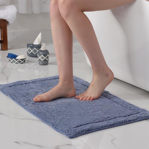 voyzz home Badezimmerteppich aus Baumwolle mit rutschfester Unterseite, weich und saugfähig, dick, 50,8 x 81,3 cm, Blau, einfarbig von voyzz home