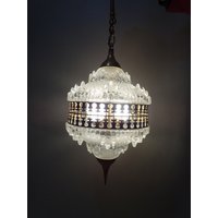 Ezan Hängelampe - Art Deco Glas Und Gelbes Kupfer 1930Er Jahre Frankreich von vpcuriosities