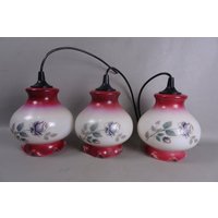 Set Aus 3 Pendelleuchten Glas - Handbemalt 1950Er von vpcuriosities