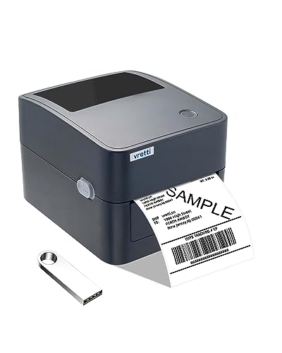 vretti Versand Etikettendrucker, Thermoetikettendrucker 4x6 für Versand Etikett, Porto Etikett, kompatibel mit Windows, Mac OS und Linux Systemen, mit eingebautem Papierhalter von vretti