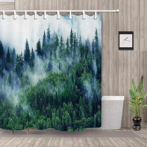 vrupi Grünen Wald Duschvorhang mit natürlichen Landschaft und Tannenwald 71 x 71 Zoll Polyester wasserdichtes Gewebe einschließlich zwölf Kunststoff Haken Schlafzimmer Dekor von vrupi