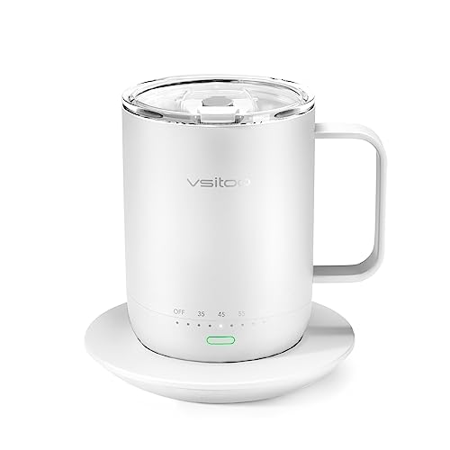 Vsitoo S3 Pro Temperature Control Smart Mug, Kaffeebecher, Wärmer für Schreibtisch, Home Office, App-gesteuerte, beheizte Kaffeetasse, selbstheizende Kaffeetasse, verbessertes Design, 14Oz von vsitoo