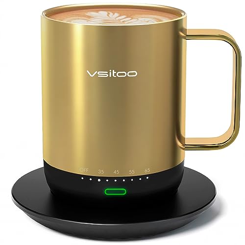 vsitoo S3 PRO Kaffeetasse mit Temperaturkontrolle, 400 ml, selbsterwärmender Smart Mug mit Handbuch und App-gesteuert, Gold von vsitoo