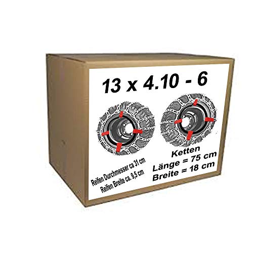 13x4.10-6 Schneeketten + Spanner für Rasentraktor Aufsitzmäher Reifen Durchmesser ca.31 cm Reifen Breite ca 9,5 cm von vsk