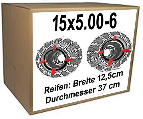 15x5.00-6 Schneeketten + Spanner für Rasentraktor Aufsitzmäher Kinderquad Reifen Durchmesser = 37 cm Breite 12,5 cm von vsk