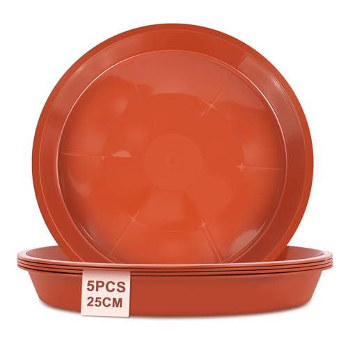 vsshe 5 Stück Blumentopf Untersetzer, Untersetzer für Blumentöpfe, Blumentopfmatte, Kunststoff Blumenuntersetzer Rund aus Ø 25 cm, Blumentopfuntersetzer für Innen- und Außenpflanzen, Rot von vsshe