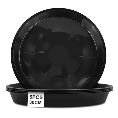 vsshe 5 Stück Blumentopf Untersetzer, Untersetzer für Blumentöpfe, Blumentopfmatte, Kunststoff Blumenuntersetzer Rund aus Ø 30 cm, Blumentopfuntersetzer für Innen- und Außenpflanzen, Schwarz von vsshe