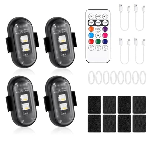 vsshe Kabellose LED Lichter Auto, 4 Stk LED Blitzlicht Auto, 8 Farben Wasserdicht Blitzlicht mit Fernbedienung, USB Aufladung Antikollisionslichter Strobe von vsshe
