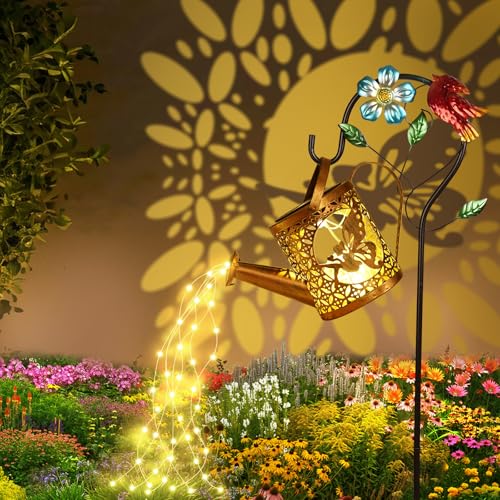 vsshe Solar Gießkanne Lichterkette Aussen Gartendeko, LED Außen Solarlampen mit Schäferhaken für Außen Garten Wasserdicht | Vintage Lichterkette für Hofweg Balkon Terrasse Garten Deko（Warmes Licht） von vsshe