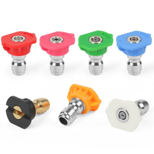 vsshe Sprühdüsen Spitzen Druckdüse,7er Set Hochdruckreiniger Düse Messing/Edelstahl 4350 PSI Bewässerung Schnelle Verbindung, 1/4 Zoll Rotierende Turbodüse, Hochdruckreiniger-Pistolendüse von vsshe