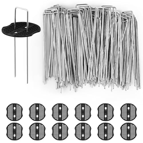 vsshe Erdanker verzinkt, 100 Stück Anti-Rost Erdnägel aus Stahl Befestigungsanker Bodenanker mit 12 Stück Unterlegscheiben, U-förmige Garten Heringe für Unkrautvlies, Gartenvlies, Zaun & Camping von vsshe