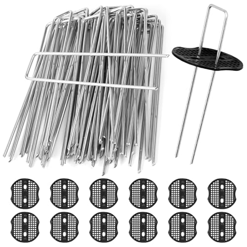vsshe Erdanker verzinkt, 50 Stück Anti-Rost Erdnägel aus Stahl Befestigungsanker Bodenanker mit 12 Stück Unterlegscheiben, U-förmige Garten Heringe für Unkrautvlies, Gartenvlies, Zaun & Camping von vsshe