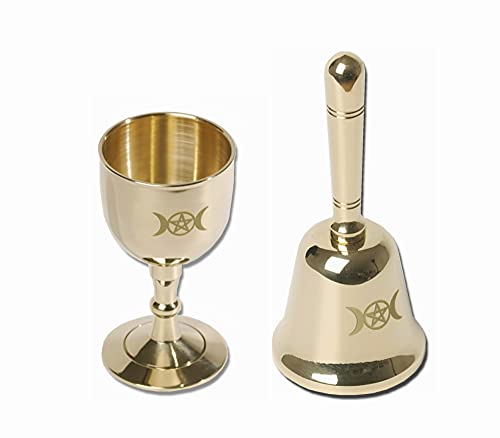 Mini Messing Altarglocke und Altarkelch, Dreifachmondgöttin und Pentagramm Wiccan Zubehör und Werkzeuge, Altar Ritual Kit von vuagmiv