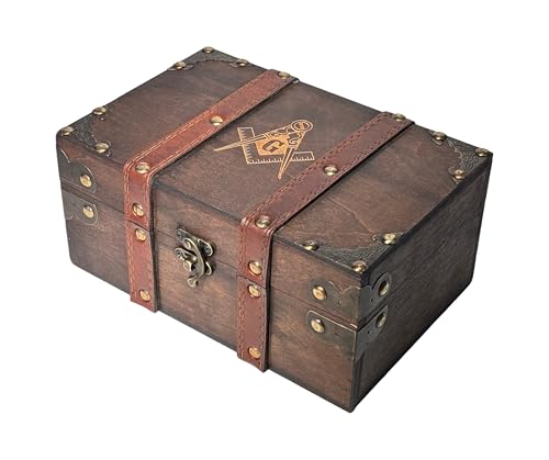 VUAGMIV Freimaurer-Truhe aus Holz und Leder, Holzkiste mit Samtfutter, Freimaurer-Zubehör und Werkzeugaufbewahrung, Erinnerungsbox VUAGMIV Freimaurer-Truhe aus Holz und Leder, Holzkiste mit Samtfutter, Freimaurer-Zubehör und Werkzeugaufbewahrung, Erinnerungsbox von vuagmiv