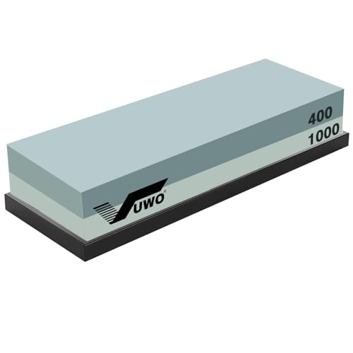 vuwo Schleifstein für Messer - 400&1000 Körnung Abziehstein Set 2-IN-1 Wetzstein Messerschärfer Doppelseitiger mit Rutschfestem Silikonhalter von vuwo