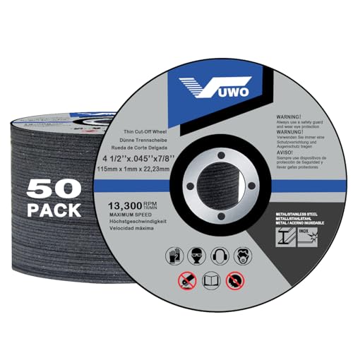 vuwo Trennscheibe für Winkelschleifer - 50 Stück Flexscheibe 115mm x 1mm x 22,23 mm Standard Dünn Gerade Profi Trennscheibe Geeignet für Stahl Edelstahl Metall von vuwo