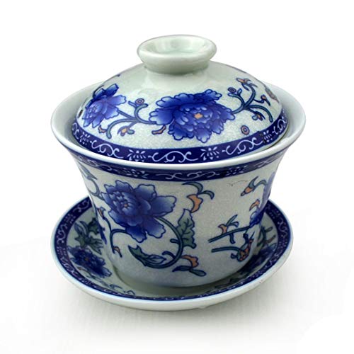 vv8oo Gaiwan Chinesische Penoy-Teetasse Qinghua Porzellantasse Gongfu Teeservice (Pfingstrose), 156 ml von vv8oo