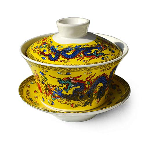 Gaiwan Teetasse Chinesisches Dargon Sancai Abdeckung Schüssel Lippe Untersetzer Set für Gongfu Tee (gelb) von vv8oo