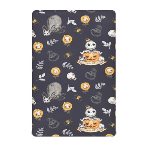 Kinderbettlaken für Jungen und Mädchen, Halloween, Totenköpfe, Horrormonster, atmungsaktiv, Mini-Kinderbett-Matratze, Spannbettlaken, für Kinderbett-Matratze, weich und atmungsaktiv, 99 x 68 x 12 cm Kinderbettlaken für Jungen und Mädchen, Halloween, Totenköpfe, Horrormonster, atmungsaktiv, Mini-Kinderbett-Matratze, Spannbettlaken, für Kinderbett-Matratze, weich und atmungsaktiv, 99 x 68 x 12 cm von vvfelixl