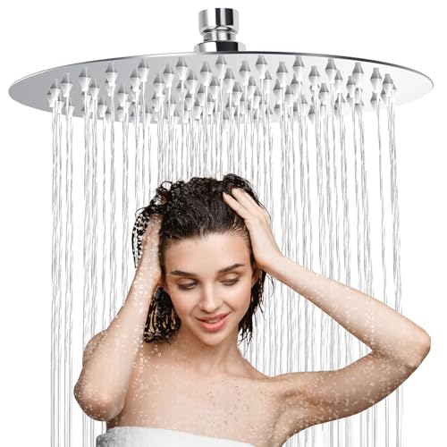 Regendusche Rund 12 Zoll - 304 Edelstahl Duschkopf, 360° Verstellbar, Wassersparend Mit 90 Anti-Kalk Düsen von vvhippo