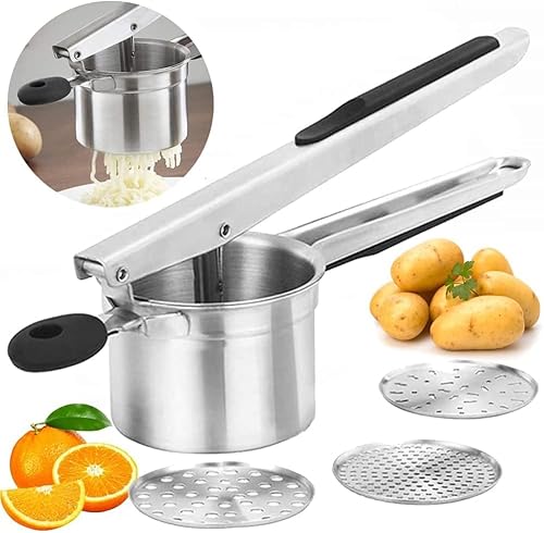 vvhippo Kartoffelpresse, Spätzlepresse, Kartoffelstampfer mit 3 Austauschbare Sieb, Spülmaschinenfest, für Flauschige Kartoffelpüree, Babynahrung, spätzlepresse edelstahl, Entsaften vvhippo Kartoffelpresse, Spätzlepresse, Kartoffelstampfer mit 3 Austauschbare Sieb, Spülmaschinenfest, für Flauschige Kartoffelpüree, Babynahrung, spätzlepresse edelstahl, Entsaften von vvhippo