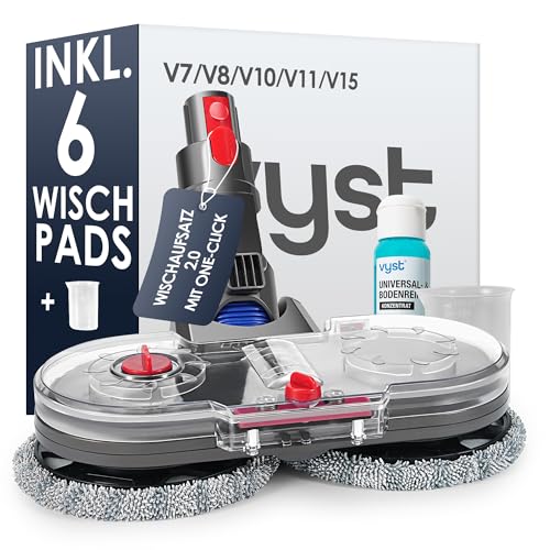 vyst Wischaufsatz für Dyson V7/V8/V10/V11/V15 Staubsauger | 2-in-1 Bodenwischer mit abnehmbarem Wassertank, 6 wiederverwendbaren Mopps, 100ml Bodenreiniger & Messbecher von vyst