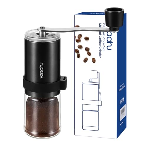 Vzaahu Kaffeemühle manuell mit Kegelmahlwerk,Einstellbare Grobheit,Konischer Keramikfräser,Tragbare Mühle für Home-Office-Reisen von vzaahu