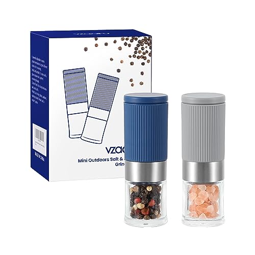 Vzaahu Mini Salz und Pfeffermühlen 2er-Set mit Keramikkern,Zimt,Einstellbare Grobheit,Farbe Grau und Blau,Tragbare,Nachfüllbare Gewürzmühlen von vzaahu