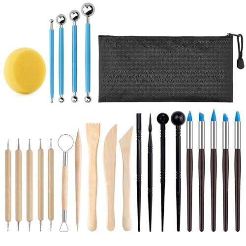 Modellierwerkzeu 25 Stücke Töpferwerkzeug Modelierwerkzeugset Ton Werkzeug Keramikkünstler mit Aufbewahrungstaschen DIY Werden für Handwerk, Skulpturen, Künstler, Anfänger Verwendet von wadafen