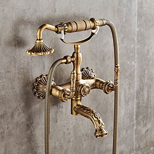 SADASD Im europäischen Stil Badezimmer Waschbecken Wasserhahn Kupfer antik Einfache Dusche Badewanne Armatur Wasserhahn Retro Wand Handheld heiße und Kalte Mischbatterie von waggydog