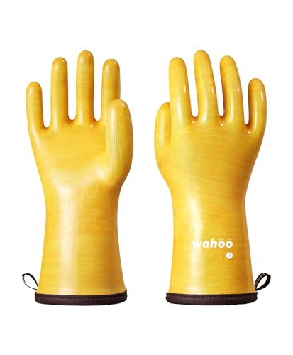 wahoo Flüssiges Silikon Hitzebeständige Grillhandschuhe, Lebensmittelecht Back- & Ofenhandschuhe, für Grillen, Backen, Kochen, Wasserdicht, Hitze- & Kältebeständig, Entspricht Norm EN407, 30CM, L/9 von wahoo